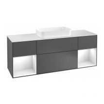 Villeroy&boch - Finion, Muebles de baño, 1600 x 603 x 501 mm, Angular, con estantería (iluminada), modelo suspendido, En madera, lavabo en el medio,