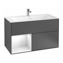 Villeroy&boch - Finion, Muebles de baño, 996 x 591 x 498 mm, Angular, con estantería (iluminada), modelo suspendido, En madera, iluminación led, 1x