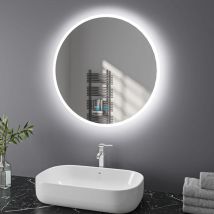 Finmrys - 50cm Miroir Rond Salle de Bain avec Eclairage 3 Températures de Couleur, Fonction Mémoire, Anti-buée Interrupteur Tactile IP44 Étanchéité