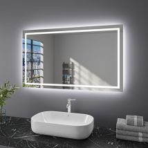Finmrys 120x70cm Miroir Salle de Bain avec Eclairage 3 Températures de Couleur, Fonction Mémoire, Anti-buée Interrupteur Tactile IP44 Étanchéité