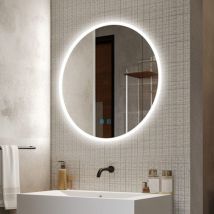 Finmrys - Miroir lumineux de salle de bain rond 50 cm Anti-buée avec Eclairage 3 Températures de Couleur, Fonction Mémoire, Interrupteur Tactile IP44