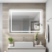 Finmrys - Miroir lumineux de salle de bain 70x50 cm Anti-buée avec Eclairage 3 Températures de Couleur, Fonction Mémoire Horizontal Vertical