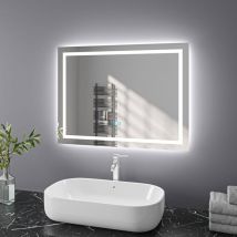 Finmrys - Miroir Salle de Bain avec Eclairage 90x60cm 3 Températures de Couleur, Fonction Mémoire, Anti-buée Interrupteur Tactile IP44 Étanchéité