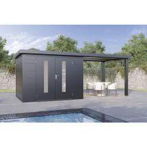 Finnhaus Wolff - Metall-Gerätehaus Elvar 6024 Anthrazit, Gartenhaus inklusive Seitendach Anthrazitgrau