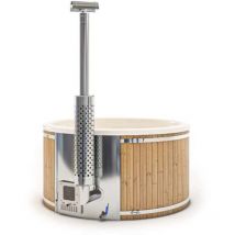 Finntherm - Badefass Stockholm aus Thermoholz, Badebottich, Hot Tub mit Holzofen, Schwimmbecken, Jacuzzi outdoor, inkl. Minibar, beheizbar, ø 200 cm