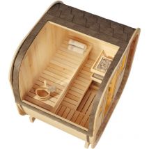 FinnTherm Fasssauna ScandiCube Mini XS Fasssauna 2 Sitzbänke aus Holz , Sauna mit 42 mm Wandstärke, Außensauna mit Montagematerial