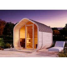 Finntherm - Fasssauna ScandiCube Wave Comfort Fasssauna 3 Sitzbänke aus Holz, Sauna mit 42 mm Wandstärke, Außensauna mit Montagematerial Naturbelassen