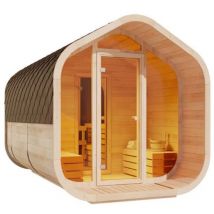 Finntherm - Fasssauna ScandiCube Wave Deluxe, Außensauna inkl. Dacheindeckung und Saunaliegen - Naturbelassen