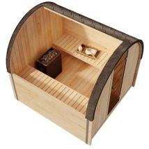 Finntherm - Fasssauna ScandiPod Comfort Fasssauna 2 Sitzbänke aus Holz , Sauna mit 42 mm Wandstärke, Außensauna mit Montagematerial Naturbelassen