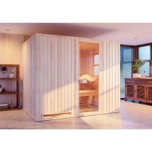 Finntherm - Innensauna Ergo Klassik Innensauna 3 Sitzbänke aus Holz , Saunakabine mit 40 mm Wandstärke, Dampfsauna mit Montagematerial Naturbelassen