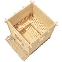 Finntherm - Comfort Set Saunahaus Cubus Gartensauna 3 Sitzbänke aus Holz, Sauna mit 70 mm Wandstärke, Außensauna mit Montagematerial Naturbelassen