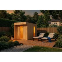 Finntherm - Comfort Set Saunahaus Siena Gartensauna 3 Sitzbänke aus Holz, Sauna mit 72 mm Wandstärke, Außensauna mit Montagematerial Naturbelassen