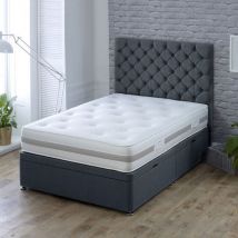 Divan Beds Uk - Fiona Luxury Ottoman Divan Bed with Floor Standing Headboard / End Lift / 4FT / Spring Memory Foam Mattress