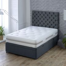 Divan Beds Uk - Fiona Luxury Ottoman Divan Bed with Floor Standing Headboard / Side Lift Right Opening / 3FT / Luxury Memory Foam Mattress