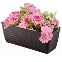 Fioriera in plastica effetto polirattan con autoirrigazione incl di sistema di montaggio 6 o 12 l 49cm - Marrone scuro