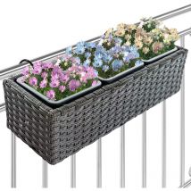 Fioriera Vaso da Giardino Esterno Balcone in Rattan Marrone 3 Scomparti Plastica