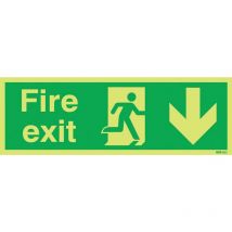 Sitesafe - Fire Exit Arrow Down Photoluminescent Vinyl Sign - 450 x 150mm