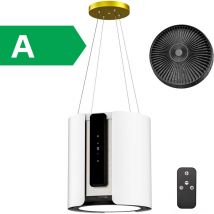 Cappa centrale a isola 450m ³/ h 39,5cm - Cappa aspirante a 9 velocità - Cappa a ricircolo sospesa - Bianco-Classe energetica a - Firegas