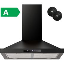 Cappa da parete, 60 cm, con controllo touch, possibile aria e scarico, 3 livelli di ventilazione, illuminazione a led, colore nero [Classe di