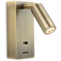 Firstlight Clifton Lampada da lettura a parete a led e porta usb Ottone antico