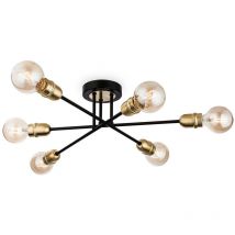 Firstlight Products - Firstlight Trident - 6 Light Multi Arm Semi Flush Light Black with Brushed Brass, E27