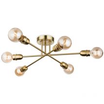 Firstlight Trident - 6 Light Multi Arm Semi Flush Light Brushed Brass, E27