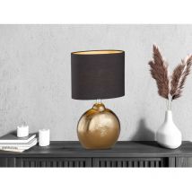 Tischleuchte foro, Keramikfuß Bronze Antik & Stoffschirm Schwarz Gold, Höhe 39cm
