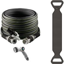 Force plus 5/8' 15 m, Tuyau d'arrosage compact et léger pour usage intensif avec lance, pistolet multi-jet et hose caddy - Fitt