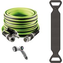 FITT FORCE PLUS 1/2" 15 m, Tuyau d'arrosage compact et léger pour usage intensif avec lance, pistolet multi-jet et hose caddy, couleur lime