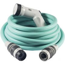 Ikon 15 m - Tuyau d'arrosage extensible, compact, léger et prêt à l'emploi, avec pistolet multi-jet, Aquamarine - Fitt