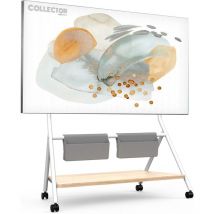 Fitueyes - design Support tv Roulettes pour tv de 65 75 78 88 pouces avec Etagères de Rangement et Sac en Bois série collector Blanc