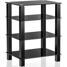 Fitueyes - Meuble HiFi avec 4 Etagères pour Boitier tv Stéréo Lecteur dvd Enceinte Cinéma Xbox en Verre Trempé Noir AS406002GB