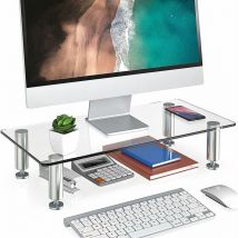 Fitueyes - Réhausseur d'Écran d'Ordinateur Portable Moniteur Stand en Verre,Support de Moniteur pc et tv pour Bureau,Famille, Charge de 35kg