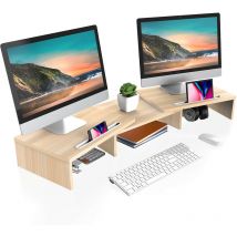 Fitueyes - Réhausseur d'Écran d'Ordinateur en Bois Support de Moniteur Réglable,Support d'Écran pc,tv pour 2 Moniteurs 79-111,2x10,6x27cm Oak