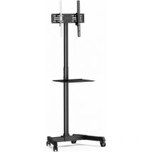 Fitueyes - Support tv roulettes Noir pour Ecran de 32 à 60 Pouces Chariot tv Mobile avec Plateau Hauteur Réglable de 1420 à 1690mm Charge Max.35KG