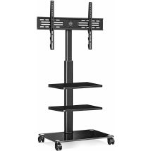 Tv Stnder Rollbar tv Rollwagen 3 Ablagen Standfu Fernsehstand mit Regal hhenverstellbar schwenkbar f ̈¹r 32 bis 60 Zoll Flach & Curved Fernseher bis