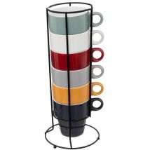 Set 6 tazas con soporte colores surtidos