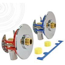 Module double raccordement sous évier/lavabo – Sortie de cloison – Fixation raccord, Filetage plomberie, Matières, Entraxe – FIXOCONNECT