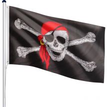 Flagmaster - Mástil de Bandera - de Jolly Roger, Portátil, 6,50 m, Altura Regulable en 5 Posiciones, con Toma de Tierra, de Aluminio - Astas de
