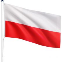 Flagmaster - Mástil de Bandera - de Polonia, Portátil, de 6,50 m, Altura Regulable en 5 Posiciones, con Toma de Tierra, de Aluminio - Astas de