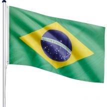 Flagmaster - Mástil de Bandera - de Brasil, Portátil, de 6,50 m, Altura Regulable en 5 Posiciones, con Toma de Tierra, de Aluminio - Astas de
