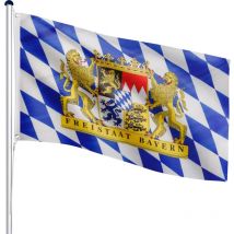 FLAGMASTER Mástil de Bandera - de Baviera con Escudo, Portátil, 6,50 m, Altura Regulable en 5 Posiciones, Toma de Tierra, Aluminio - Astas de