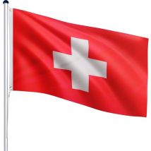 Flagmaster - Mástil de Bandera - de Suiza, Portátil, de 6,50 m, Altura Regulable en 5 Posiciones, con Toma de Tierra, de Aluminio - Astas de Bandera,