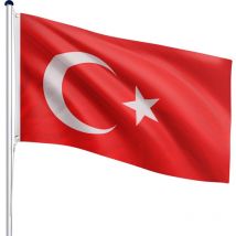 Flagmaster - Mástil de Bandera - de Turquía, Portátil, de 6,50 m, Altura Regulable en 5 Posiciones, con Toma de Tierra, de Aluminio - Astas de