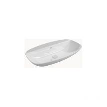 Flaminia - Lavabo cm 75 da appoggio sospeso con piano rubinetteria - nuda Colore:: Bianco Lucido