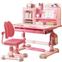 Flasidu - Kinder-Studiertisch- und Stuhlset, anhebbar, verstellbar, richtige Sitzhaltung, Pink.