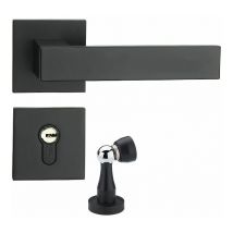 Niceone - Flat black access door lever, modern square lock set handle, exterior door handle and deadbolt set (b)