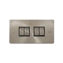 Se Home - Flat Plate Satin / Brushed Chrome 10A 4 Gang 2 Way Ingot Light Switch - Black Trim