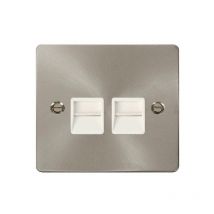 Se Home - Flat Plate Satin / Brushed Chrome Secondary Telephone Twin Socket - White Trim