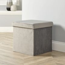 Home Source - Folding Ottoman Square Velvet Grey - Multicoloured